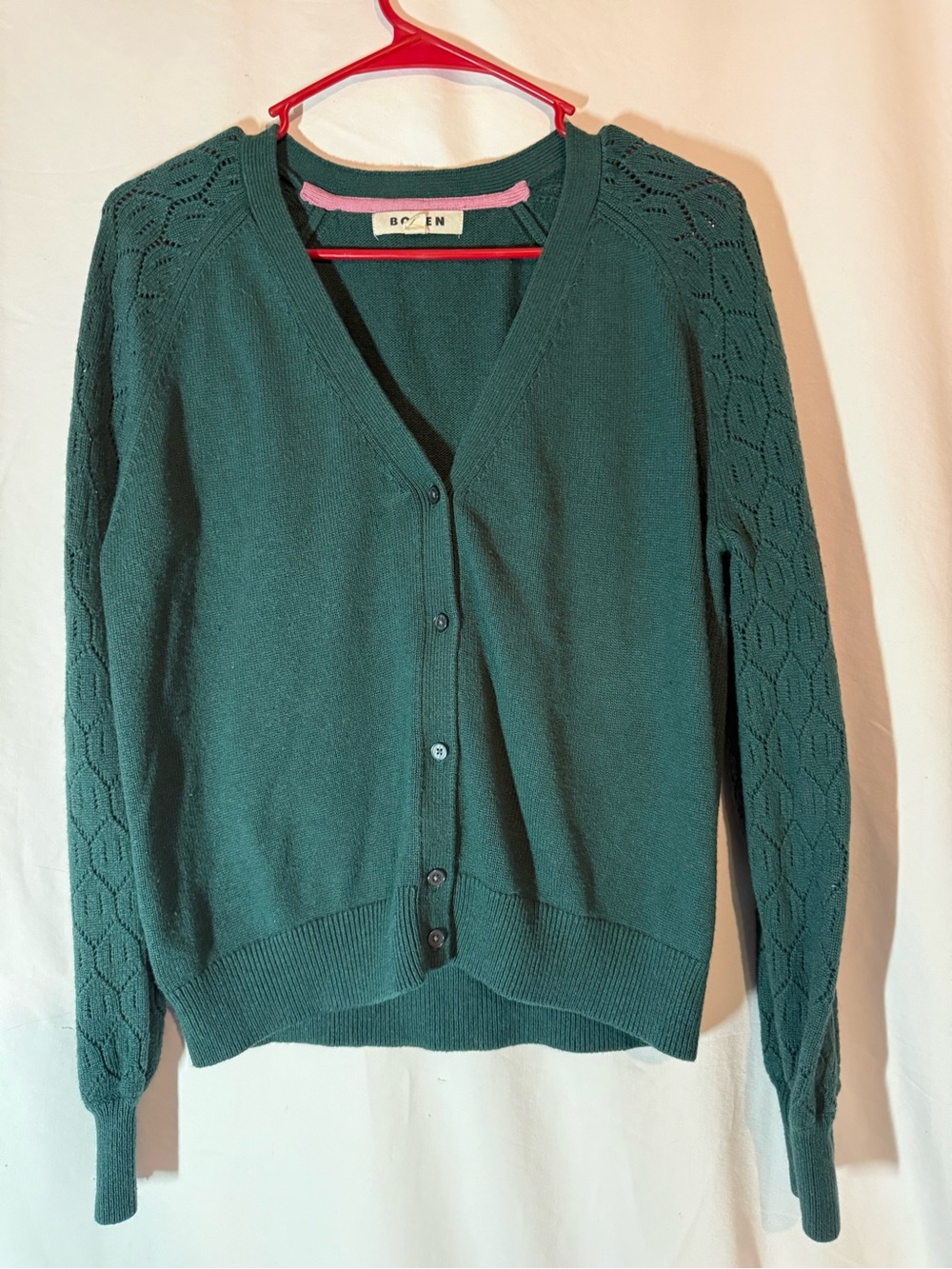 Boden Women’s M Green Wool Cashmere Blend Pointelle Sleeve Cardigan Sweater